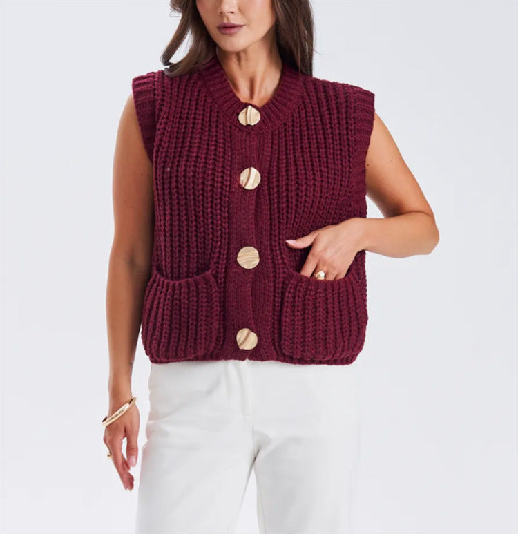 Damen Grobgestrickter Oversize Cardigan mit Zierknöpfen – Veloura