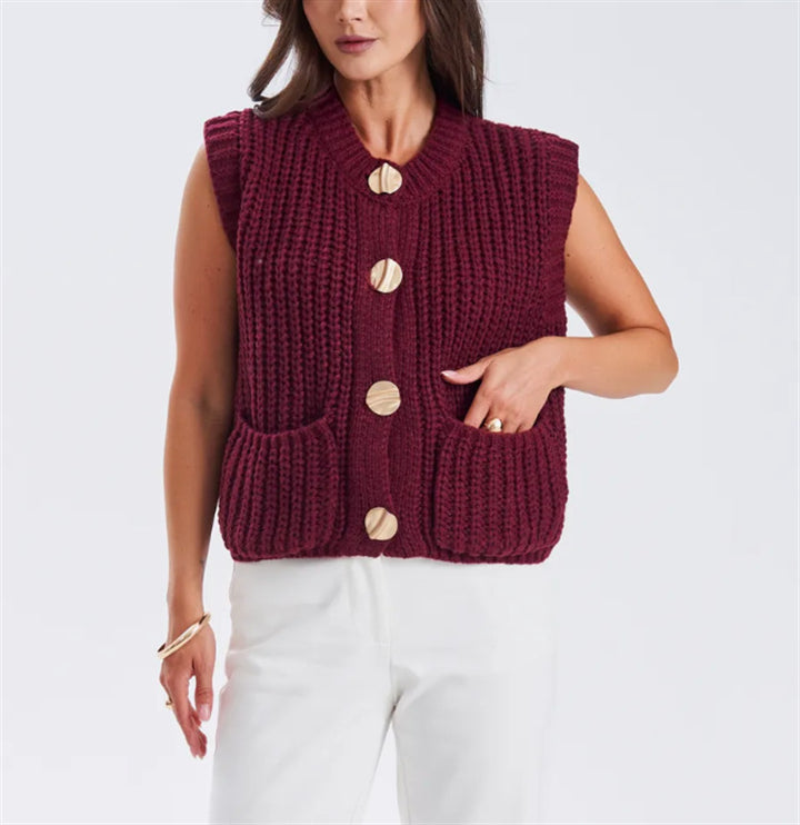 Damen Grobgestrickter Oversize Cardigan mit Zierknöpfen – Veloura