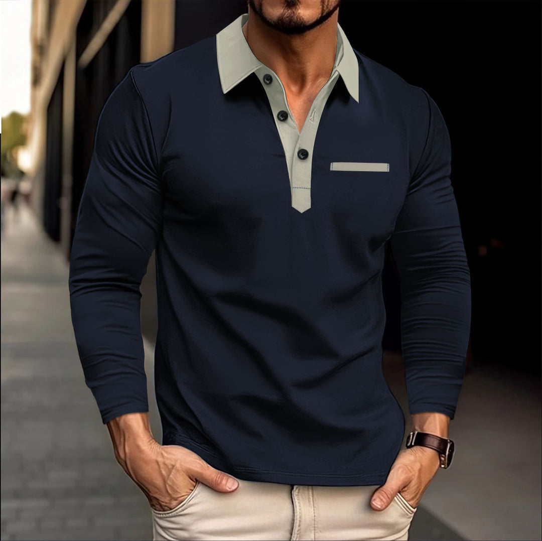 Herren Elegantes Langarmshirt mit modischem Kragen und Knopfleiste Echoarchiv
