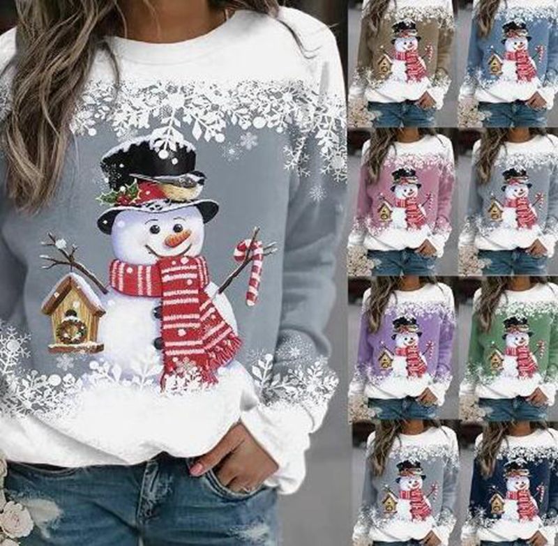 Damen nan weihnachtliches Sweatshirt mit Schneemann-Motiv und Rundhalsausschnitt Echo Archiv
