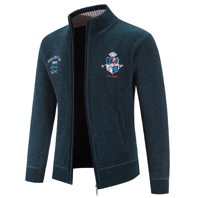 Herren modische Strickjacke mit hohem Kragen und detailreicher Stickerei Echoarchiv