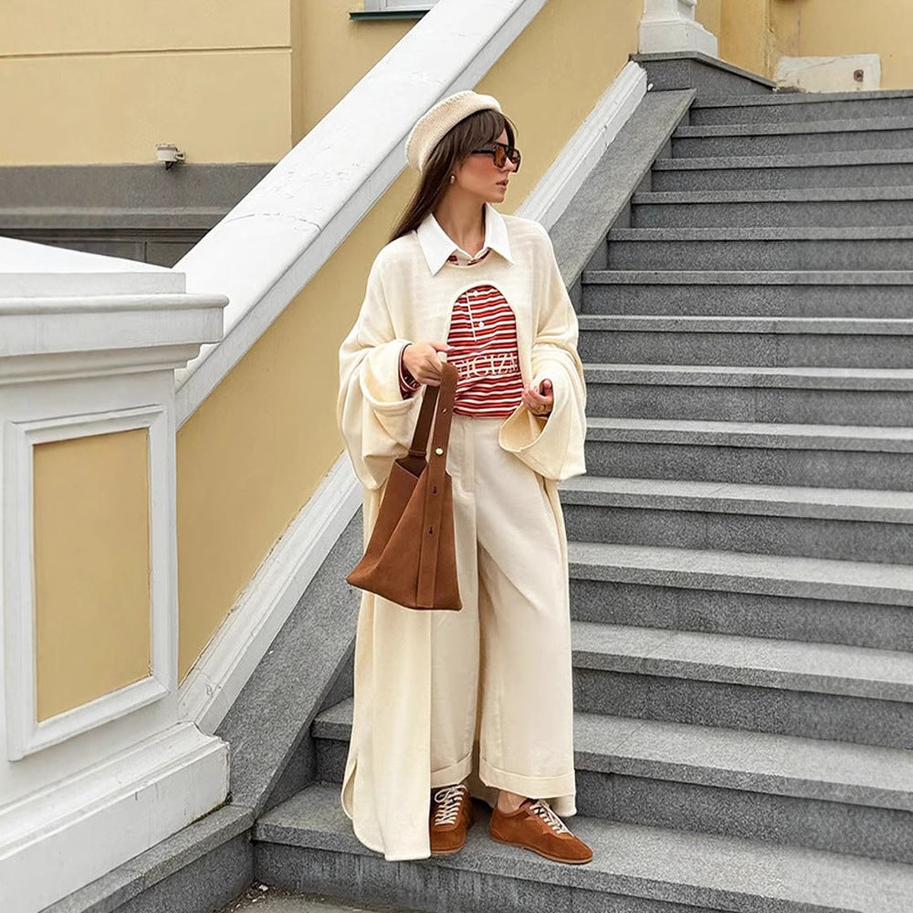 Damen Oversize Cape-Strickjacke mit weiten Trompetenärmeln und offenem Frontdesign Echoarchiv