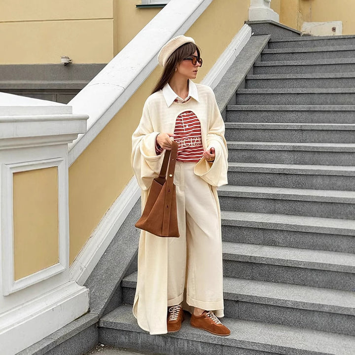 Damen Oversize Cape-Strickjacke mit weiten Trompetenärmeln und offenem Frontdesign Echoarchiv