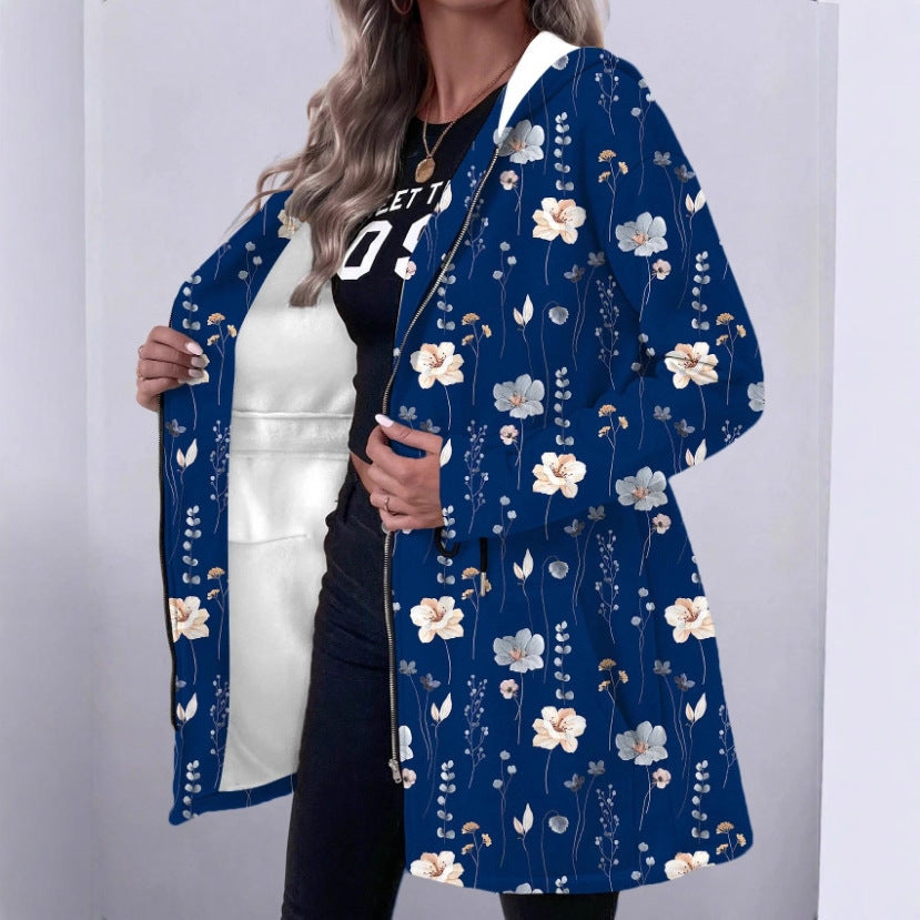 Damen Blumenprint Kapuzenparka mit wattierter Innenfütterung Echo Archiv