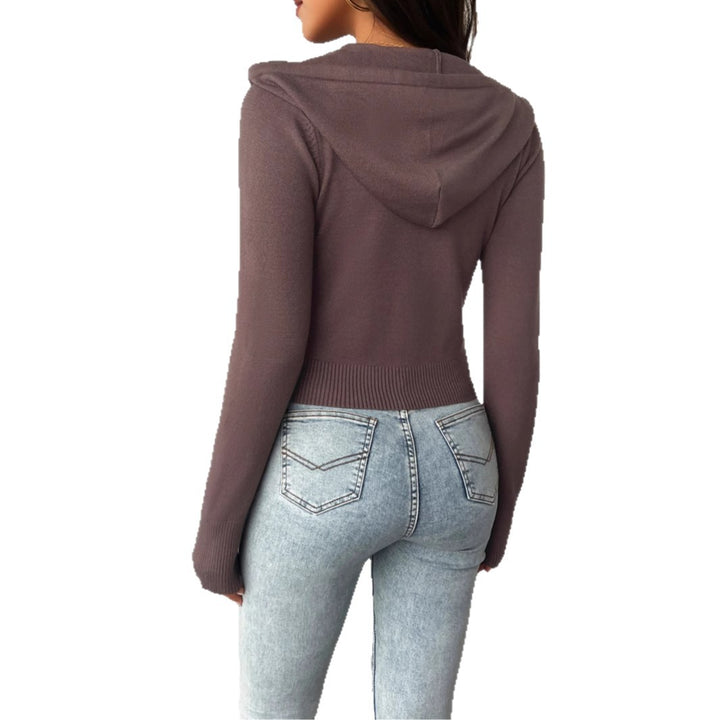 Damen nan taillierte Kapuzen-Strickjacke mit durchgehendem Reißverschluss, Cropschnitt und geripptem Bund Echo Archiv
