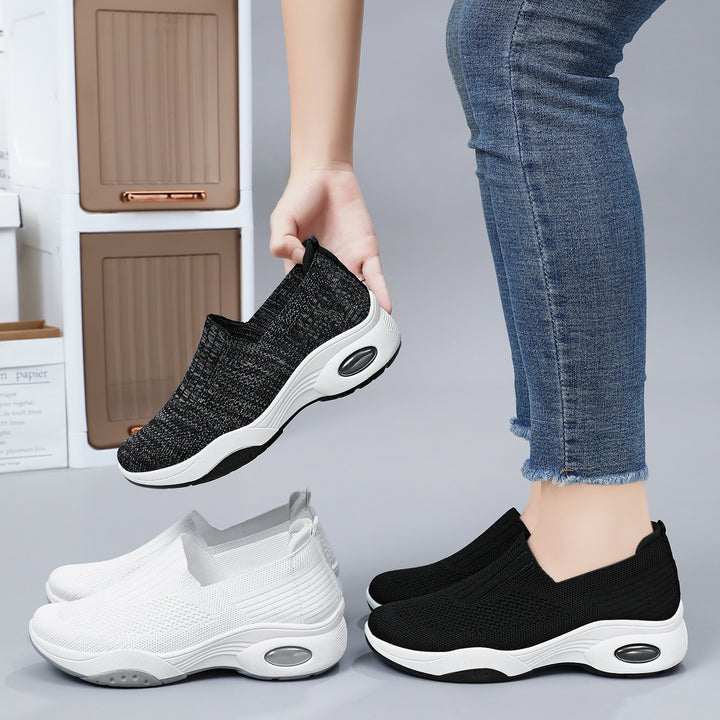 Damen nan nahtloser Strick-Slipper mit erhöhtem Plateau-Luftdämpfer und ergonomischer Fersenstütze Echo Archiv