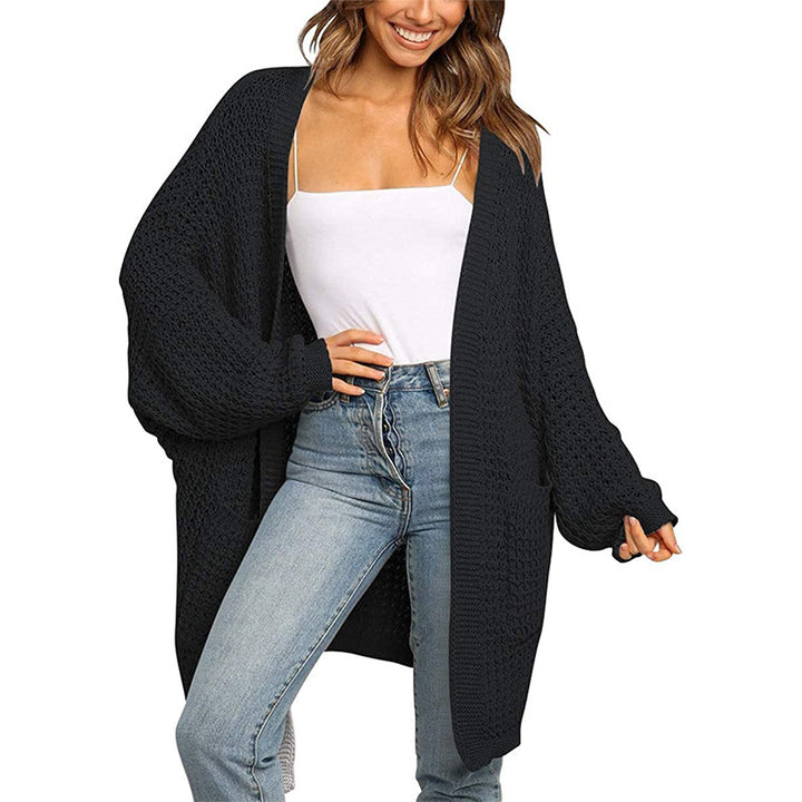 Damen Langer Offener Grobstrick-Cardigan im Cocoon-Schnitt mit Eingrifftaschen Echo Archiv