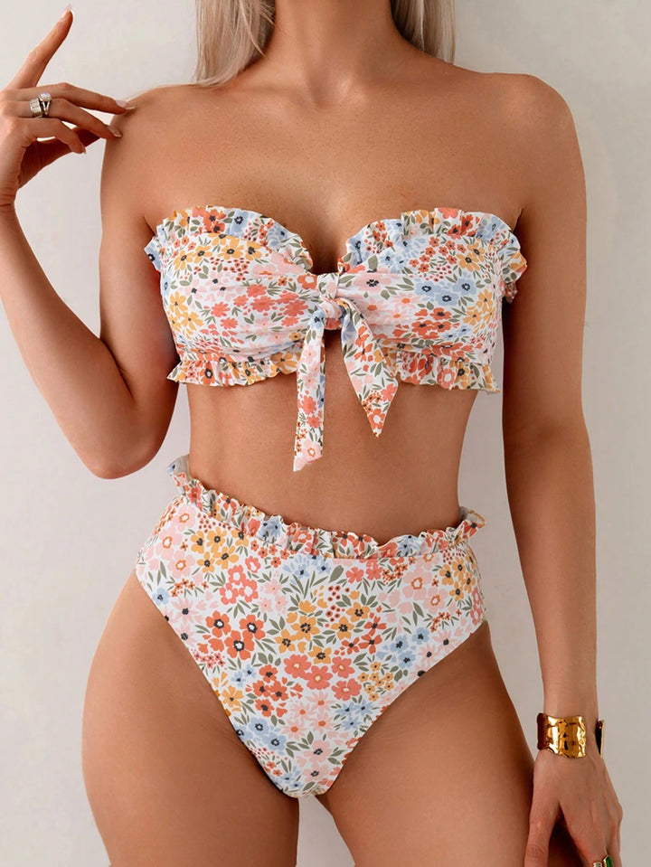 Damen Bikini-Set mit romantischen Rüschendetails und hohem Taillenbund Echo Archiv