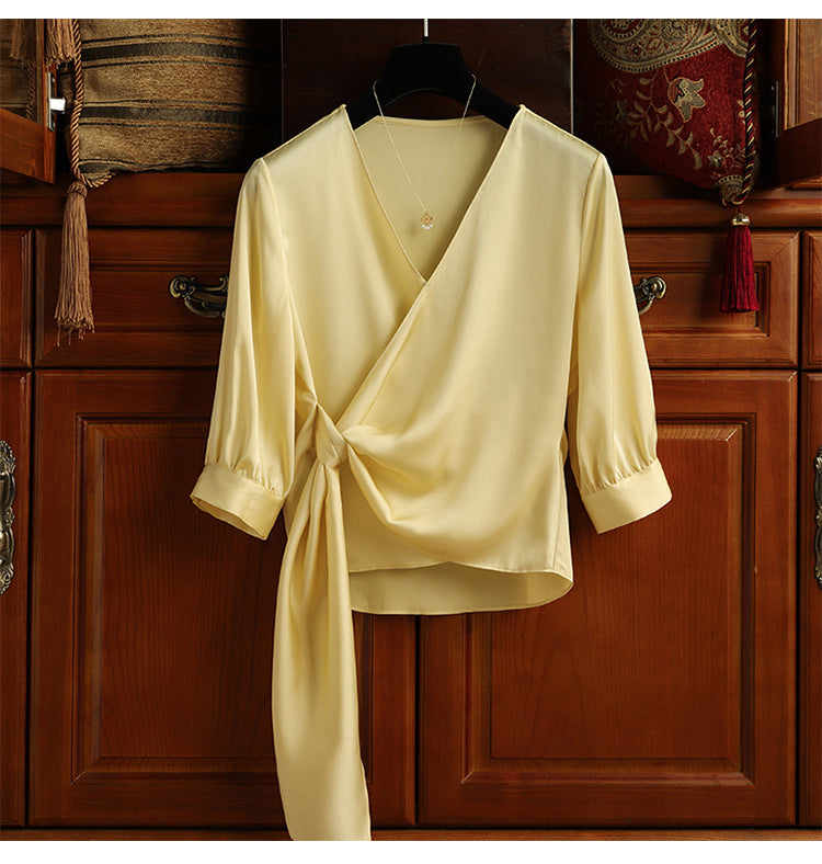 Damen Elegante Wickelbluse mit Taillenbund Echoarchiv