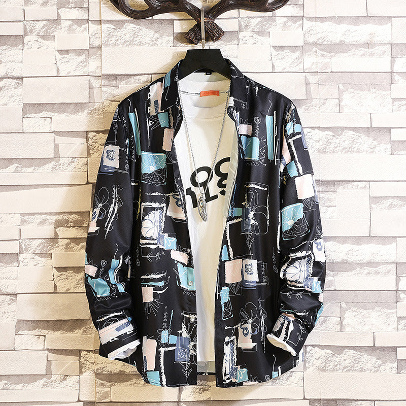 Herren nan langärmliges Hemd mit offenem Reverskragen, kontrastivem Blumenprint und lässiger Regular-Fit Silhouette Echo Archiv