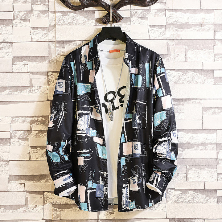Herren nan langärmliges Hemd mit offenem Reverskragen, kontrastivem Blumenprint und lässiger Regular-Fit Silhouette Echo Archiv