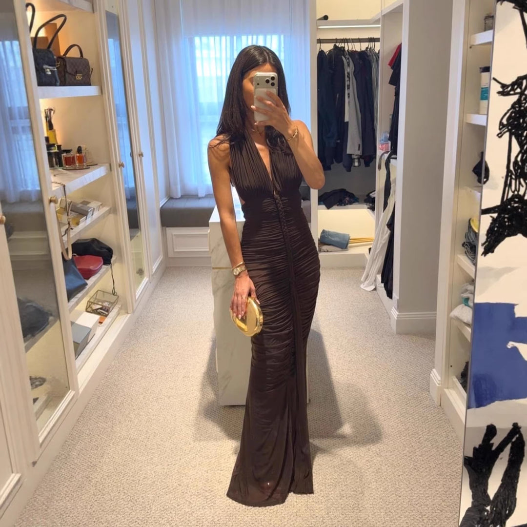 Damen elegantes trägerloses Abendkleid mit raffiniertem Drapé und tiefem Ausschnitt Echo Archiv