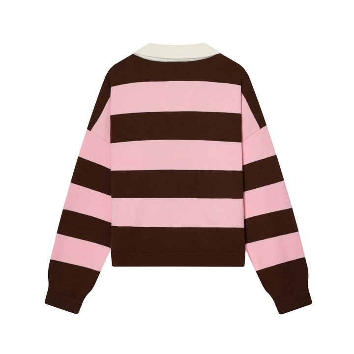 Damen nan gestreifter Rugby-Pullover mit Polokragen und tiefem V-Schlitz Echo Archiv
