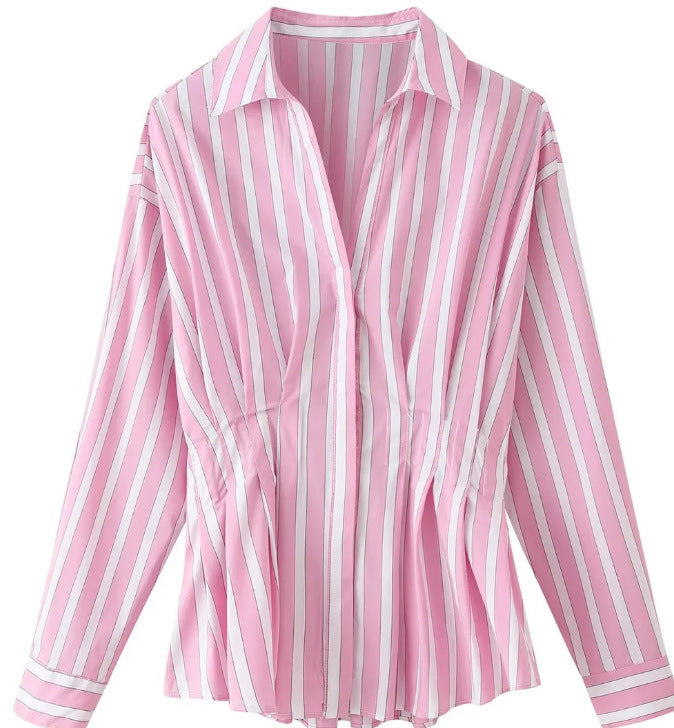 Damen taillierte Bluse mit Kellerfalten und Hemdkragen Echo Archiv