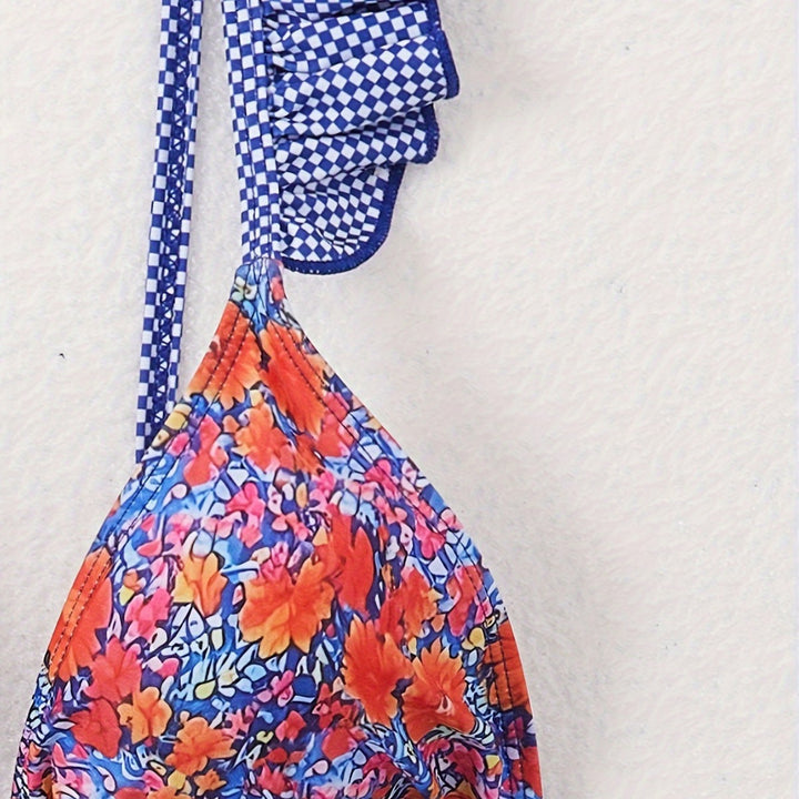 Damen Triangel-Bikini mit verspielten Rüschendetails und floralem Muster Echo Archiv