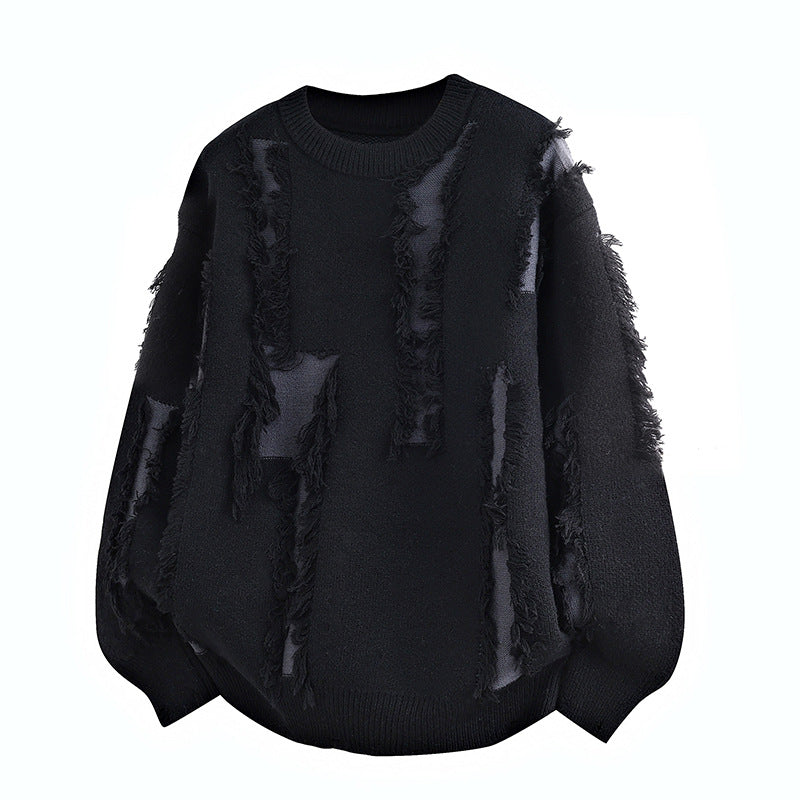 Herren Oversize Strickpullover mit Fransenapplikationen und Balloonärmeln Echo Archiv