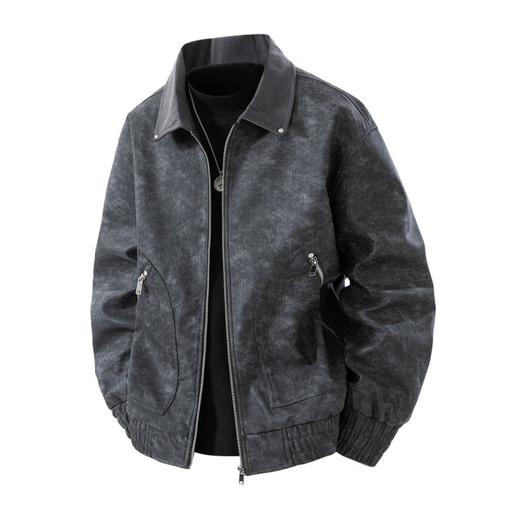 Herren Nano Vintage Lederlook Bomberjacke mit Cordkragen, zwei Reißverschlusstaschen und elastischem Saum – Brevano