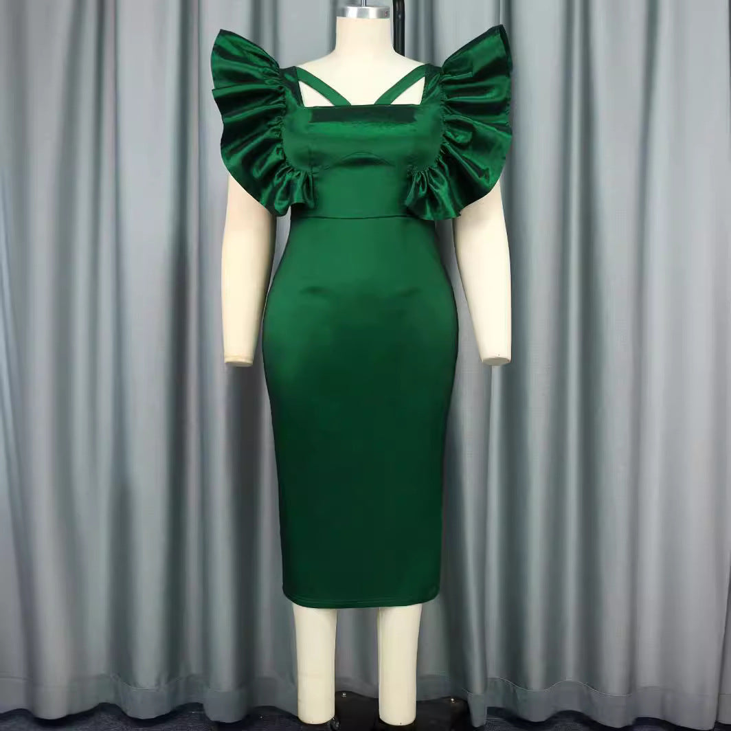 Damen Elegantes Maxikleid mit voluminösen Rüschenärmeln Echo Archiv