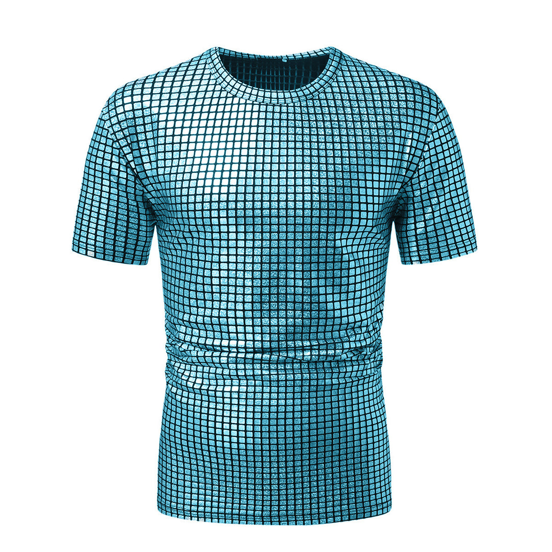Herren modisches Kurzarm T-Shirt im schimmernden Quadratdesign Echoarchiv