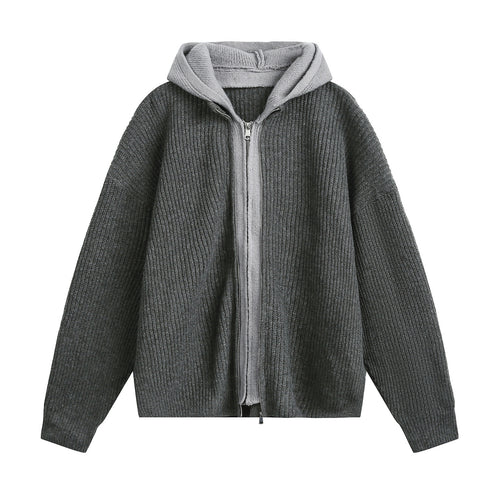 Damen Kapuzen-Strickjacke mit Reißverschluss und geripptem Oversize-Schnitt Echo Archiv