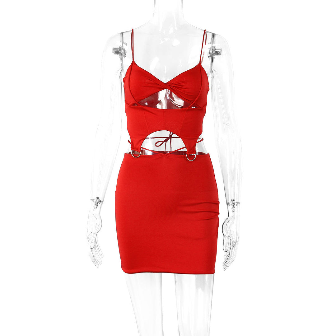 Damen Figurbetontes Cut-Out Kleid mit zarten Trägern und Ringdetails Echo Archiv