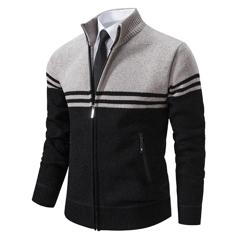 Herren sportliche und modische Strickjacke mit Reißverschluss und kontrastierenden Streifen Echoarchiv