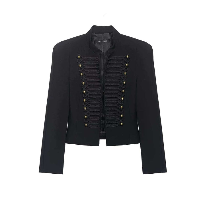 Damen Cropped Blazer im Husarenstil mit Stehkragen, Zierkordeln und Messingknöpfen Echo Archiv