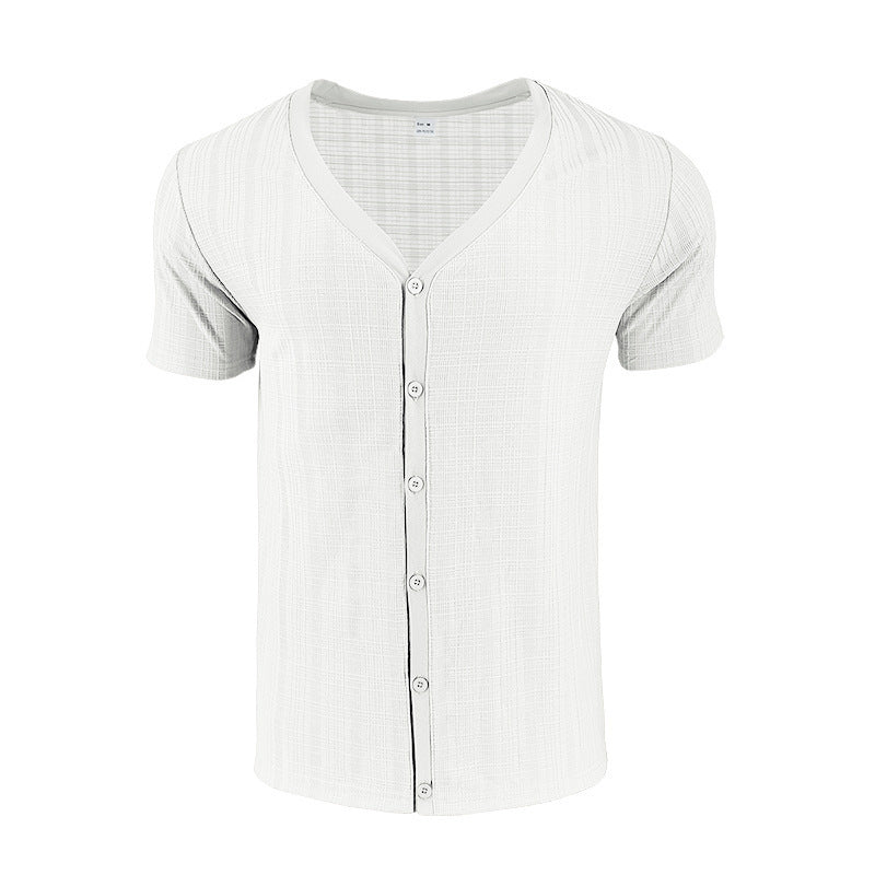 Herren Kurzarmshirt mit modernem V-Ausschnitt und stylischem Knopfverschluss Echoarchiv