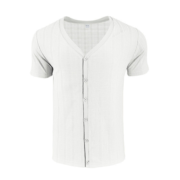 Herren Kurzarmshirt mit modernem V-Ausschnitt und stylischem Knopfverschluss Echoarchiv