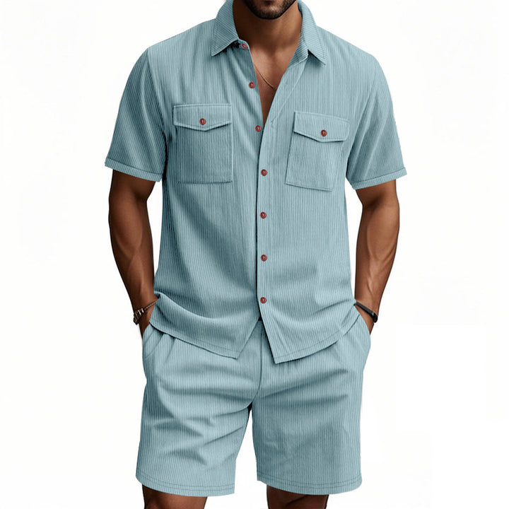 Herren lässiges Kurzarm-Hemd- und Shorts-Set Echoarchiv