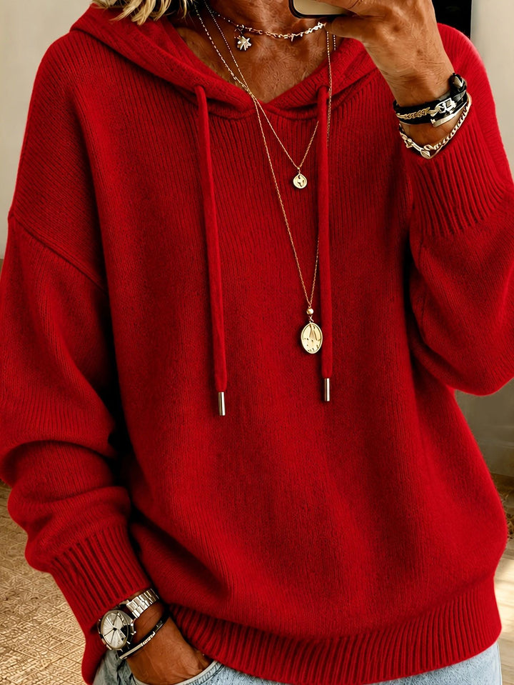 Damen Oversize Kapuzenpullover aus feinem Strick mit Kordelzug und gerippten Bündchen – Auréline