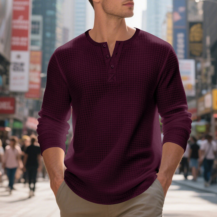 Herren nan thermoregulierendes Waffel-Thermalshirt mit Kurzknopfleiste und gerundetem Saum Echo Archiv