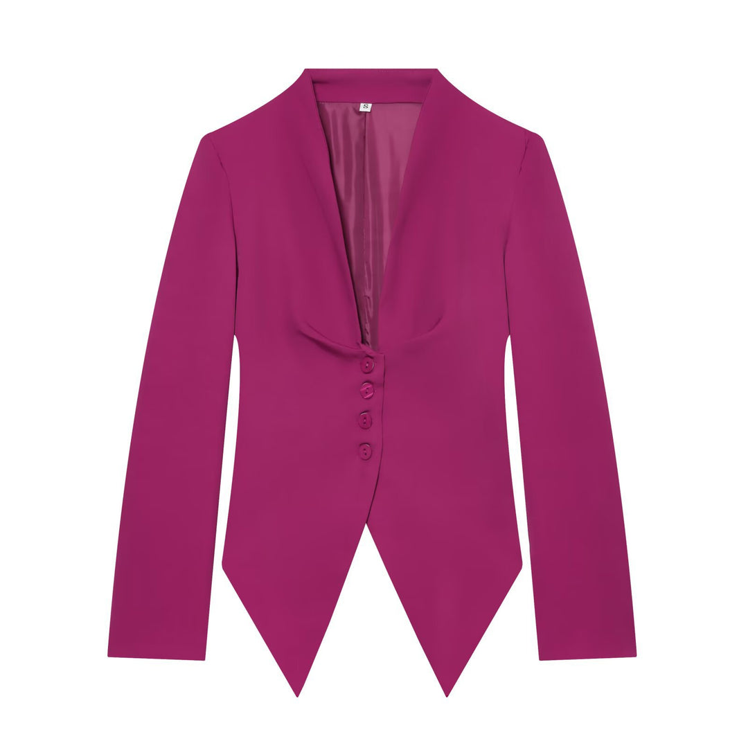 Damen Taillierter Cropped-Blazer mit spitzem Zipfelsaum und tiefem V-Ausschnitt Echo Archiv