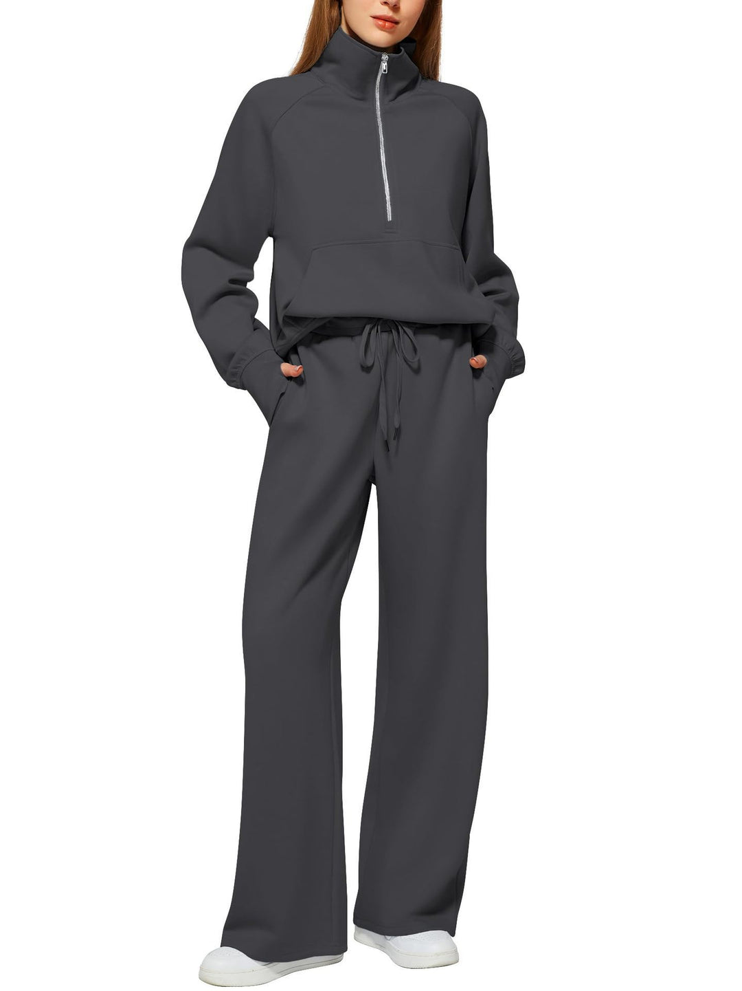 Damen nan halbzip Lounge-Set mit hohem Stehkragen, Kängurutasche und weiten Highwaist-Jogginghose Echo Archiv