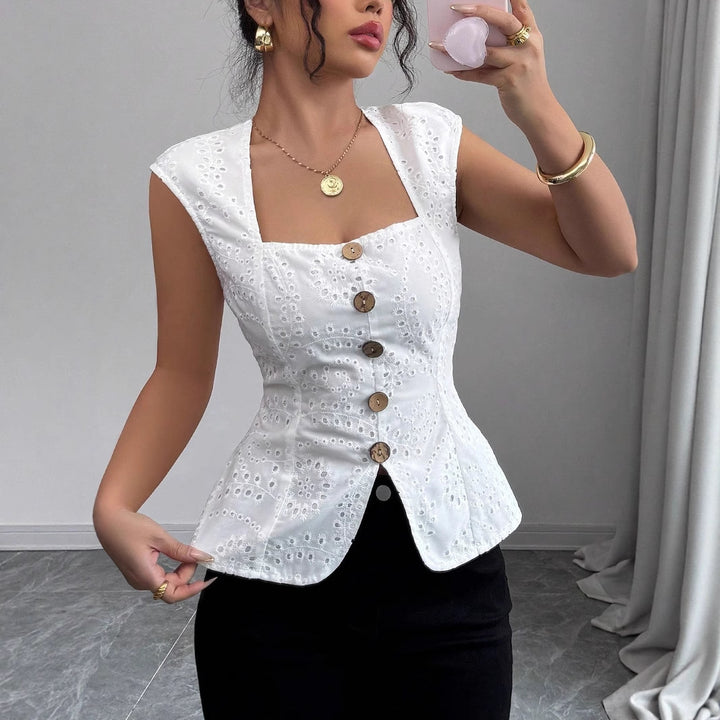Damen Elegantes Oberteil mit Knopfdetails Echo Archiv