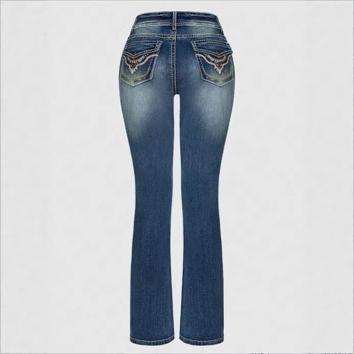 Damen Hochtaillierte Slim‑Straight Jeans mit V‑förmigem Bund und Superstretch-Denim Echo Archiv