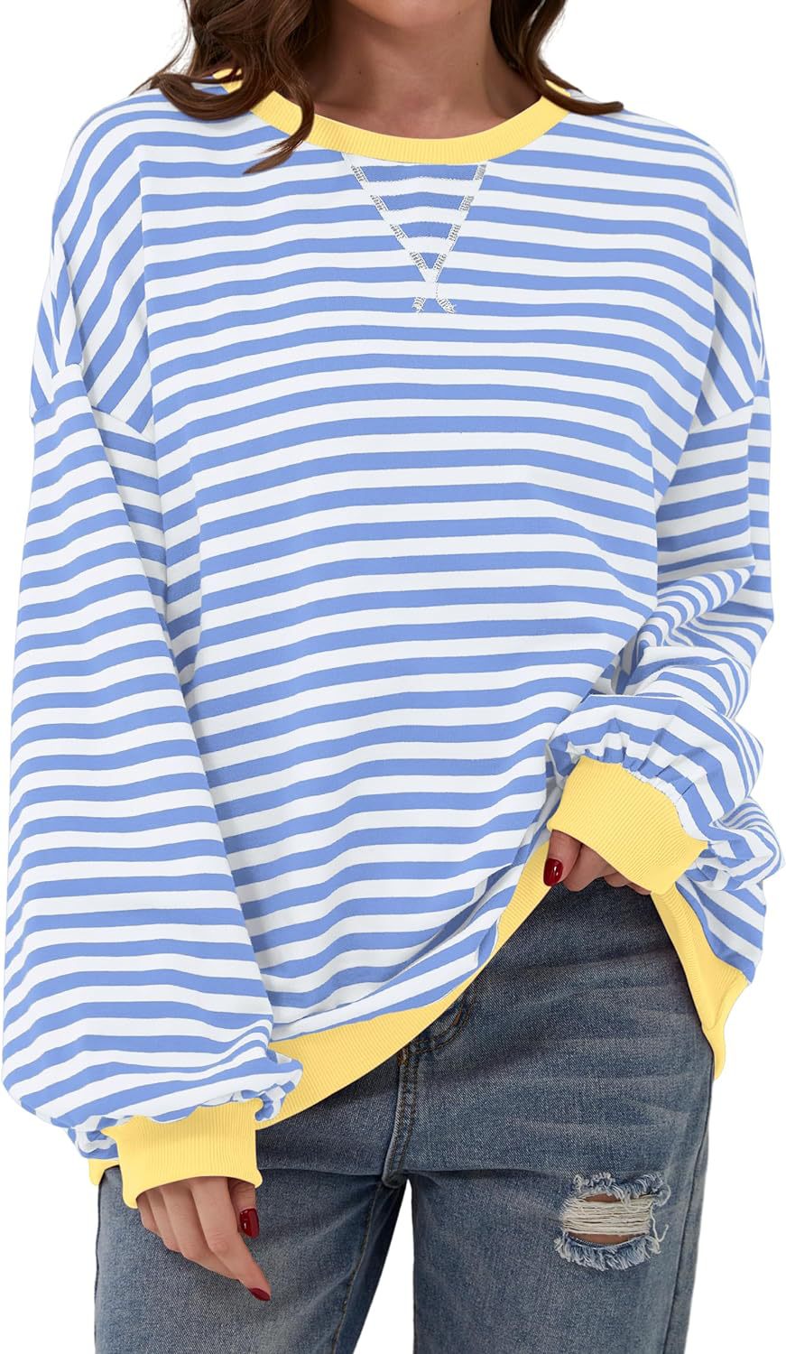Damen Lässiger Sweatshirt mit bunten Streifen und weitem Schnitt – Avérine