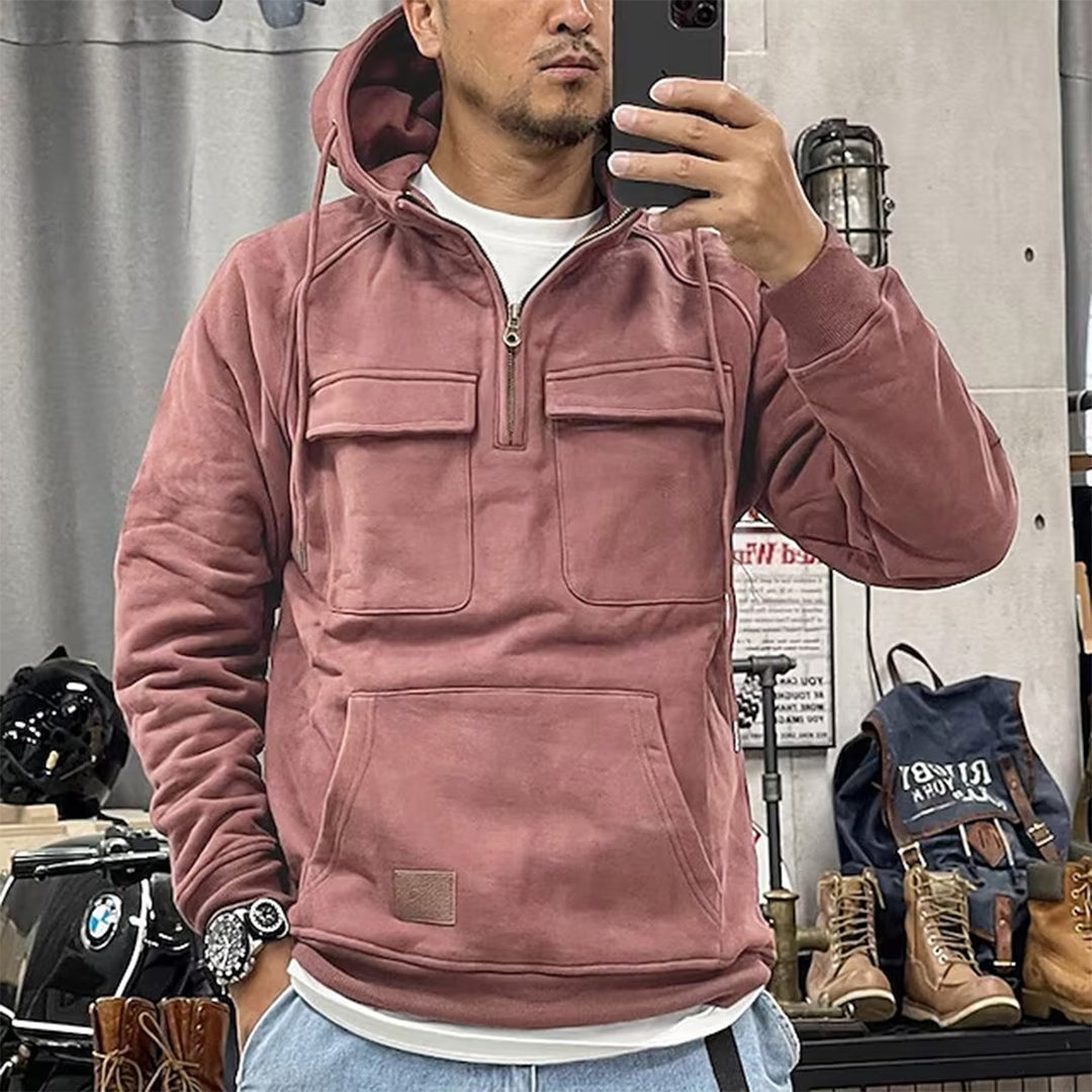 Herren nan Utility Kapuzenpullover mit aufgesetzten Brusttaschen und halbem Reißverschluss Echo Archiv