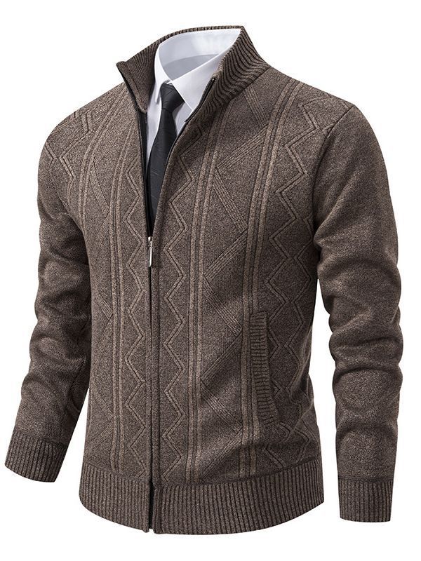 Herren modische Strickjacke mit strukturiertem Zopfdesign und hoher Stehkragen Echoarchiv
