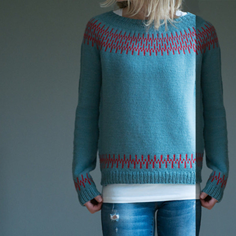 Damen nan gemusterter Norwegerstrickpullover mit weitem Rundhalsausschnitt und lässigem Oversize-Schnitt Echo Archiv