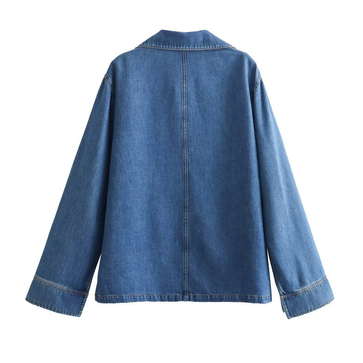 Damen nan oversized Jeanspullover mit offenem V‑Ausschnitt, großer Brusttasche und kastigem Schnitt Echo Archiv