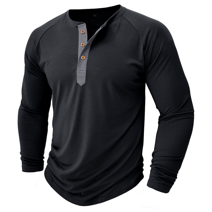 Herren Langarm-Henley-Shirt mit strukturierter Oberflächenbeschaffenheit Echoarchiv