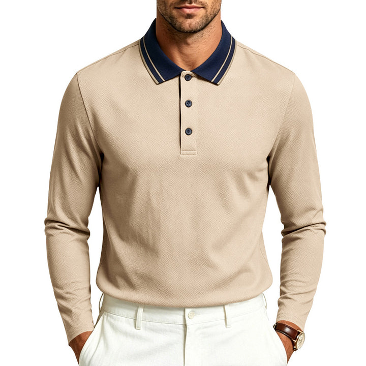 Herren nan langärmeliges Piqué-Poloshirt mit kontrastkragen und dreifach geknöpfter Leiste Echo Archiv