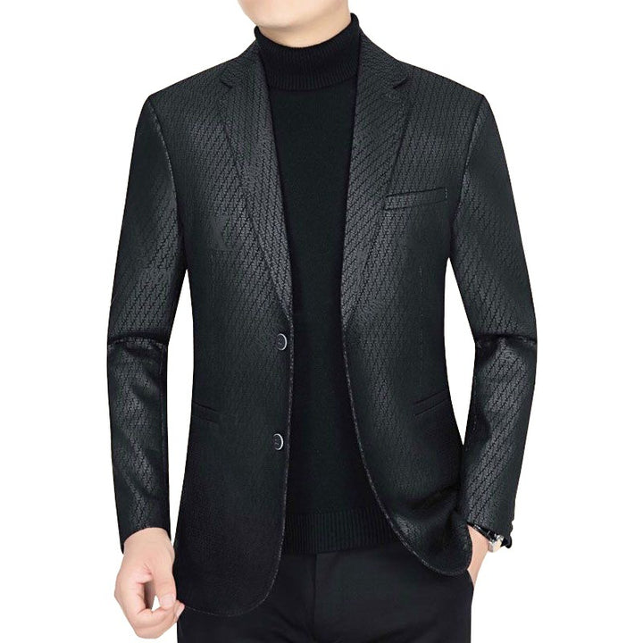 Herren Slim-Fit Sakko in Lederoptik mit fallendem Revers – Tianoro