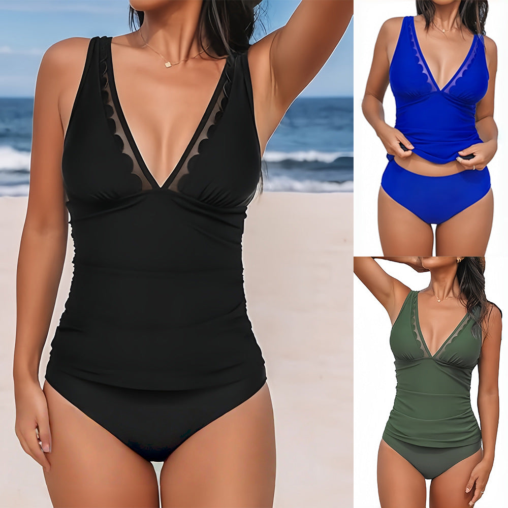 Damen Modischer Tankini mit tiefem V-Ausschnitt und Raffung Echo Archiv