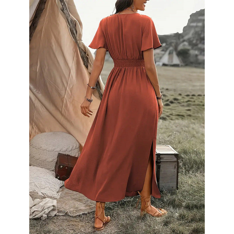 Damen Maxikleid mit fließendem Schnitt und Wickeldetails Echoarchiv