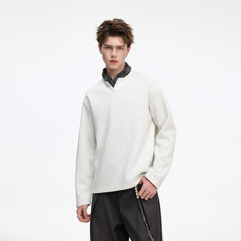 Herren Strukturierter Waffel‑Thermo‑Pullover mit V‑Einsatz und weiter Passform Echo Archiv
