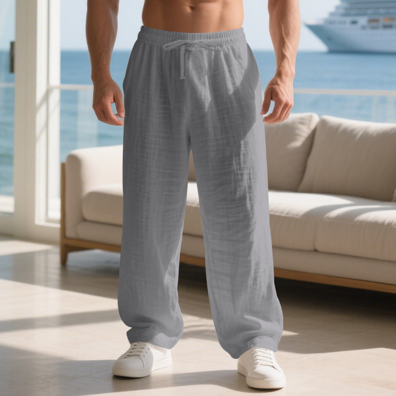 Herren lässige entspannte Leinenhose mit elastischem Bund und verstellbarem Kordelzug Echoarchiv
