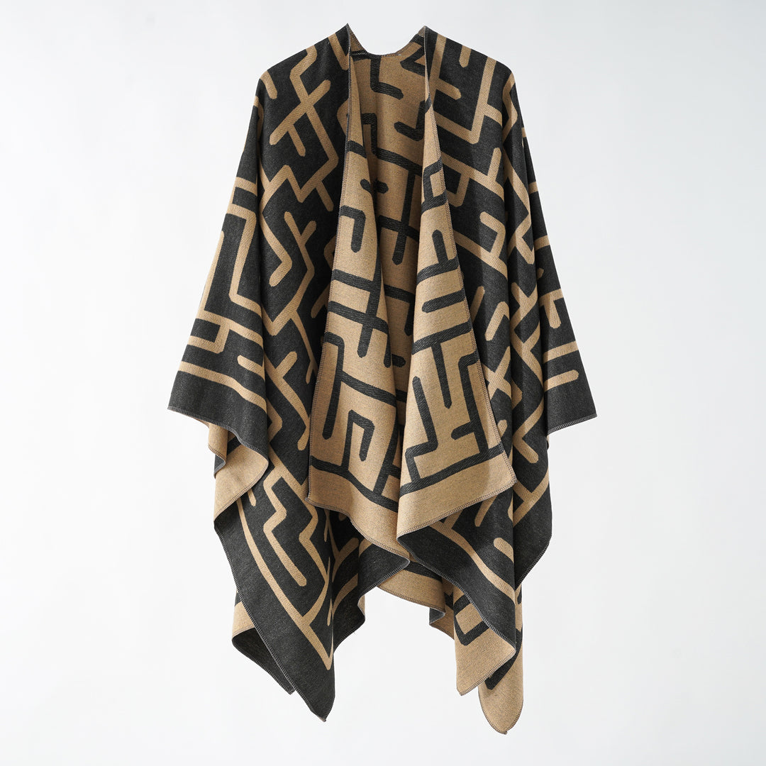 Damen Reversibler Jacquard-Überwurf mit grafischem Muster Echo Archiv