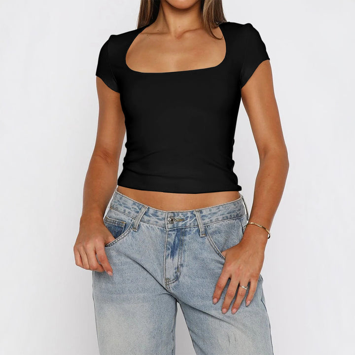 Damen Kurzarm T-Shirt mit quadratischem Ausschnitt Echo Archiv